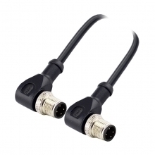 M12 4pins A code male right angle to male right angle molded cable,unshielded,PUR,-40°C~+105°C,22AWG 0.34mm²,brass with nickel plated screw